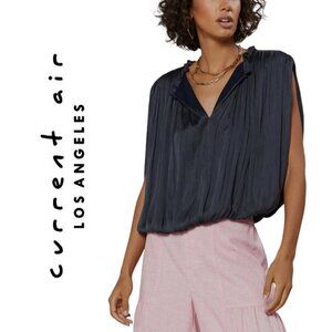 Current Air, Los Angeles, Sleeveless Shirred Flowy Top, Navy, Blue
